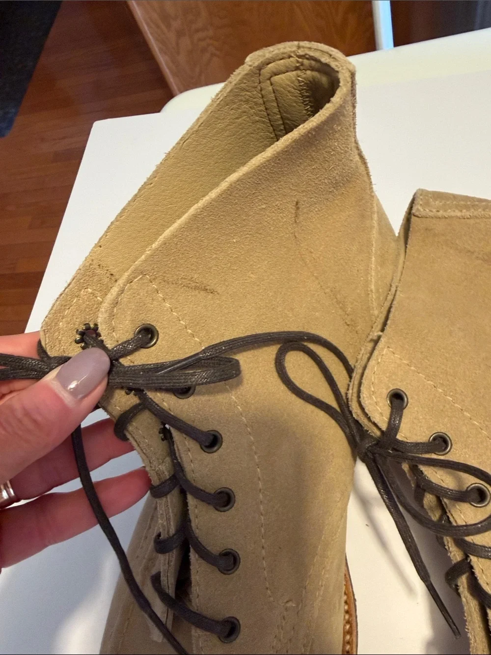 Todd Snyder Men's Tan Suede Lace-Up Moc Toe Boots Sz 12.5. New/Scuffs. Bag8